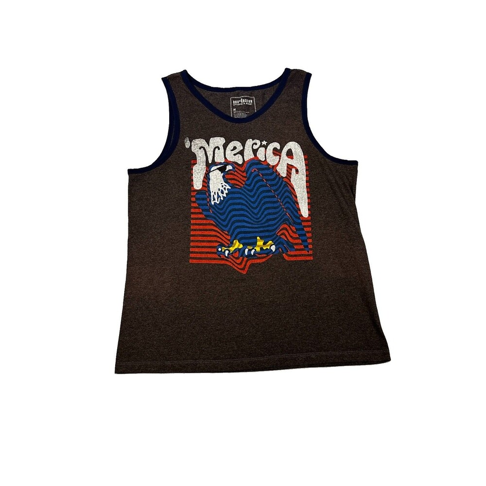 Urban Pipeline Tank Top Mens Medium Gray Merica Patriotic Bald Eagle Graphic Tee